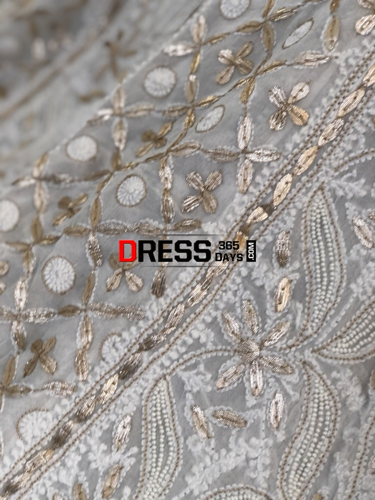 Pearl & Gota Patti Chikankari Anarkali Suit