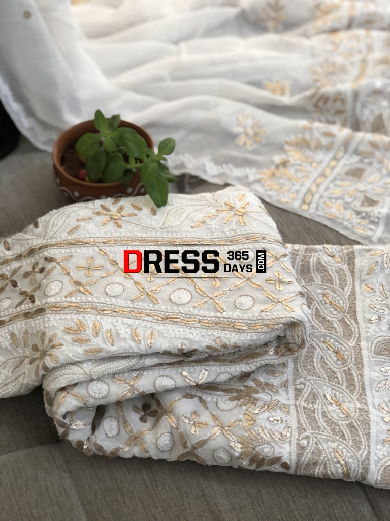 Pearl & Gota Patti Chikankari Anarkali Suit