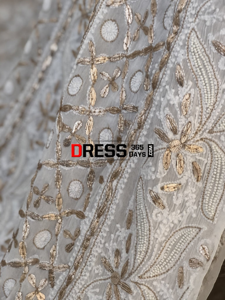 Pearl & Gota Patti Chikankari Anarkali Suit