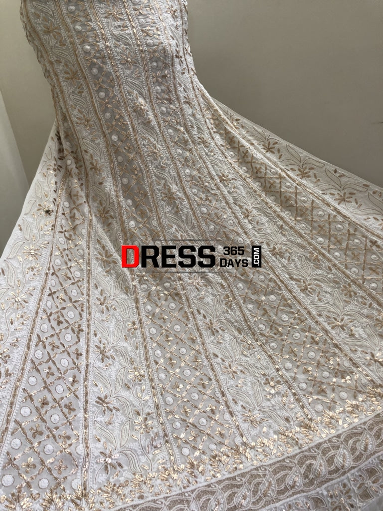 Pearl & Gota Patti Chikankari Anarkali Suit