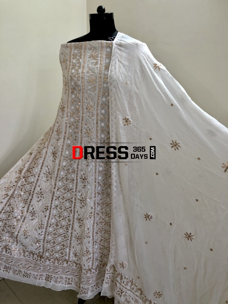 Pearl & Gota Patti Chikankari Anarkali Suit