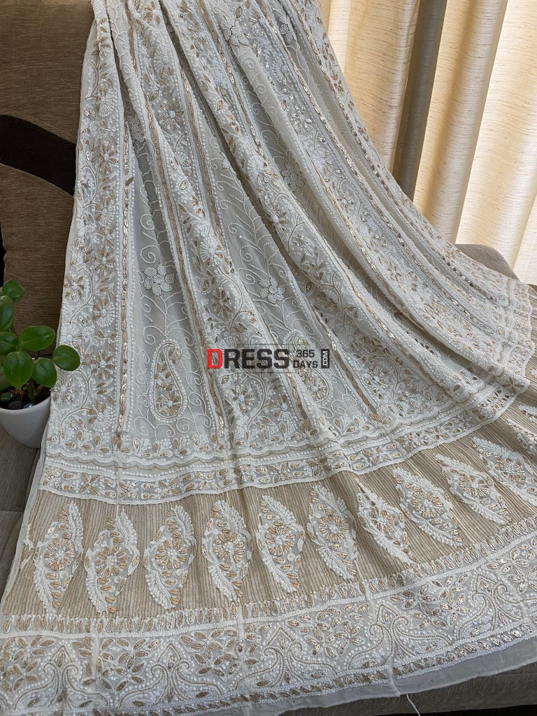 Pearl & Gota Patti Chikankari Anarkali Suit