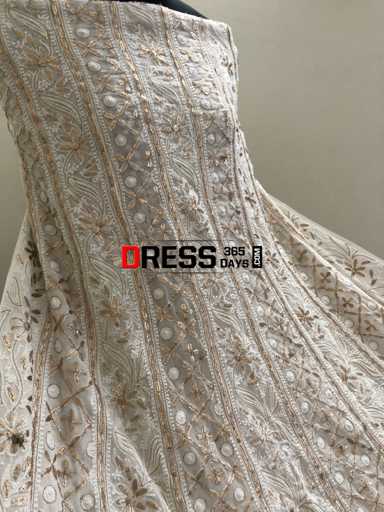 Pearl & Gota Patti Chikankari Anarkali Suit