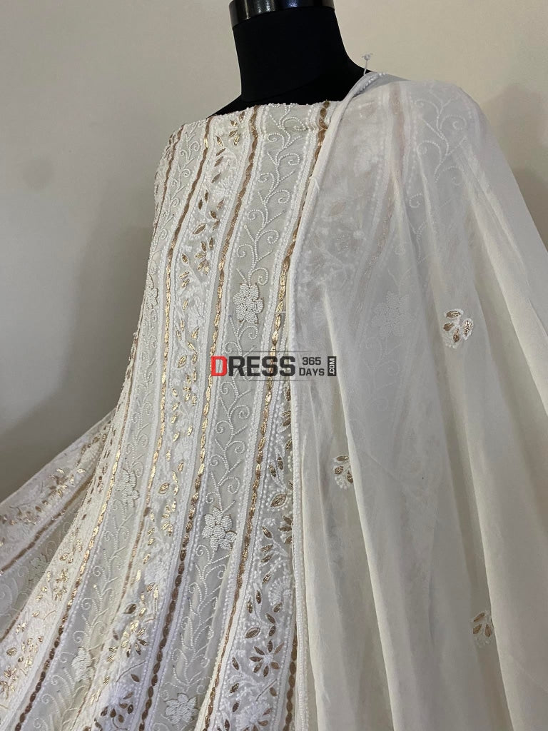 Pearl & Gota Patti Chikankari Anarkali Suit