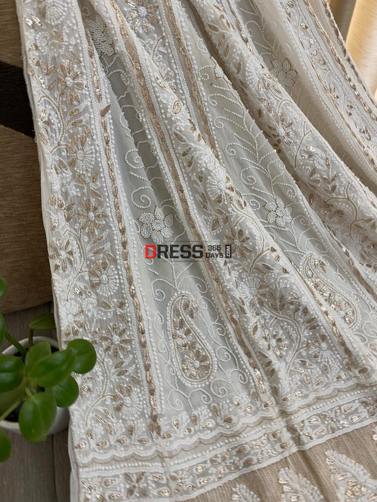 Pearl & Gota Patti Chikankari Anarkali Suit