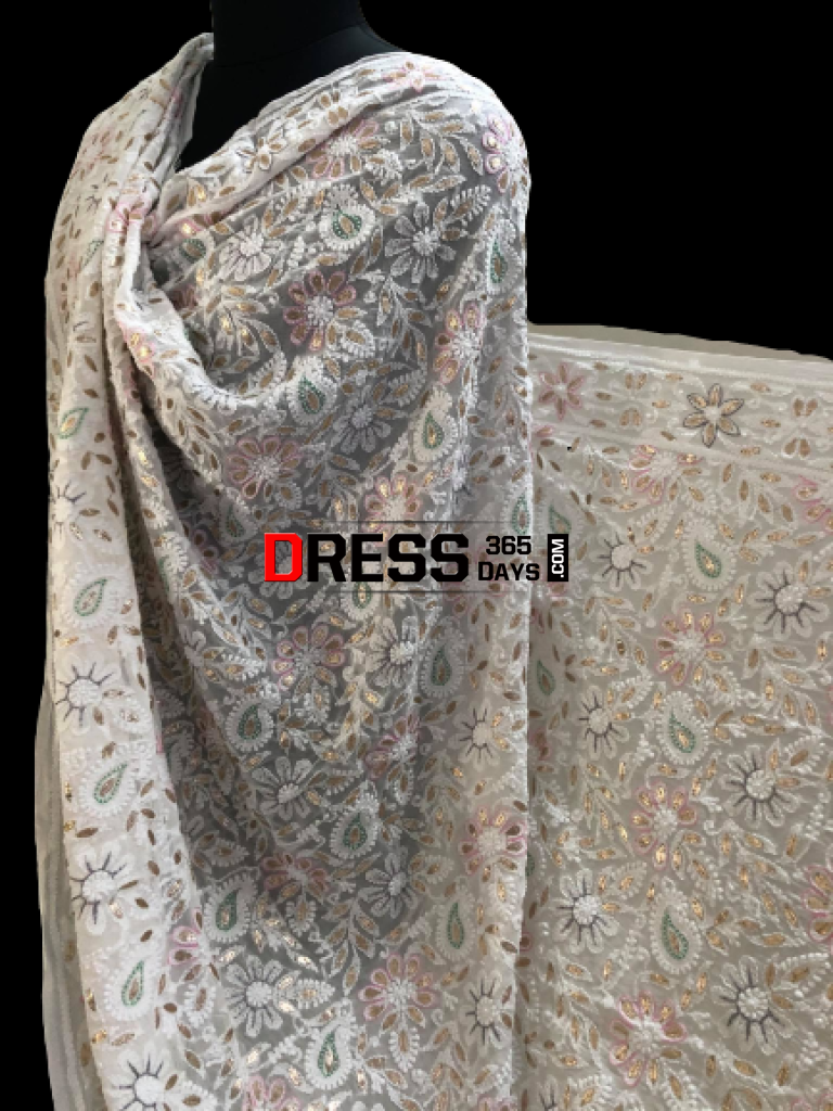 Pearl & Gota Patti Chikankari Dupatta
