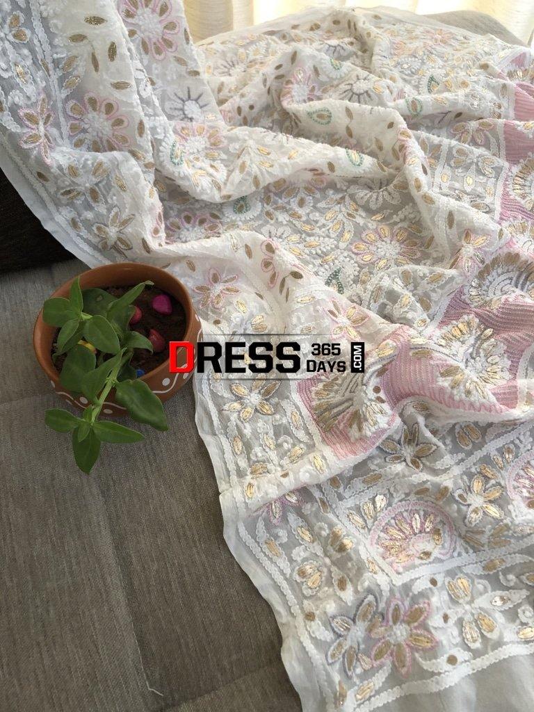 Pearl & Gota Patti Chikankari Dupatta