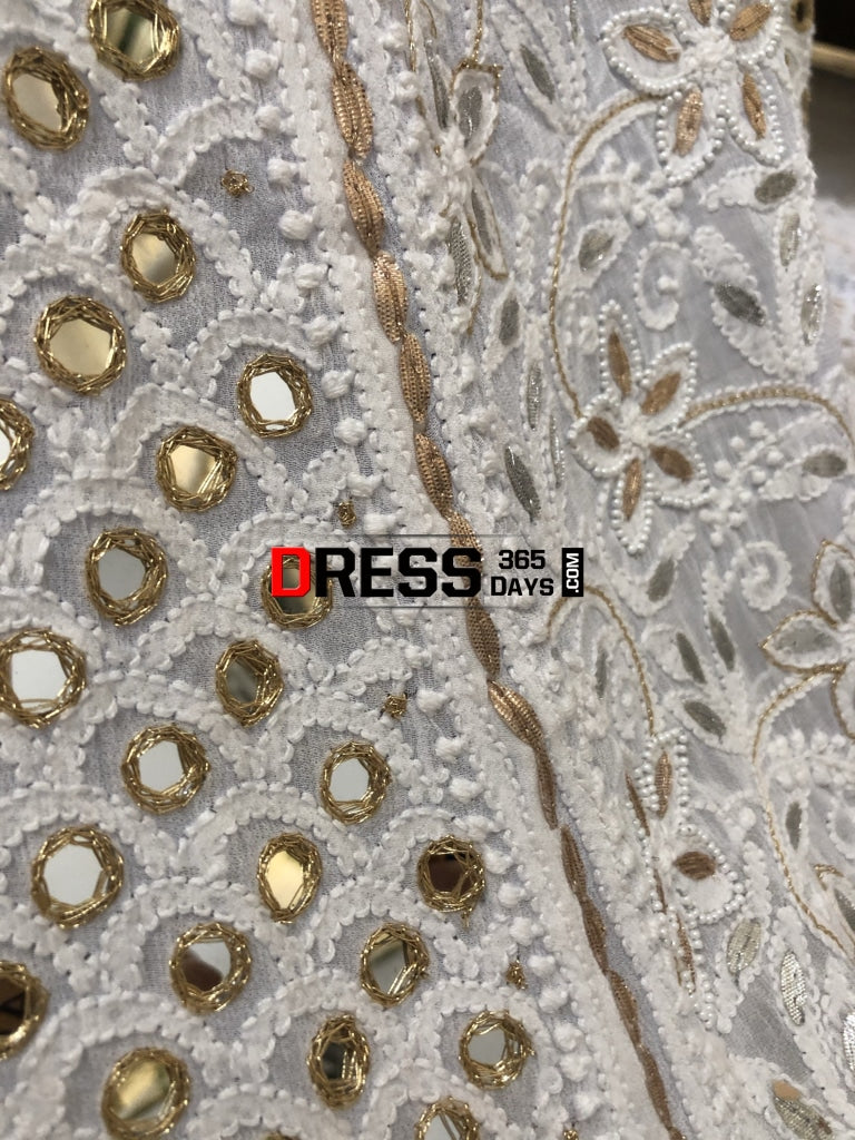 Pearl Mirror & Silver Gota Patti Lucknowi Lehenga Set Chikankari