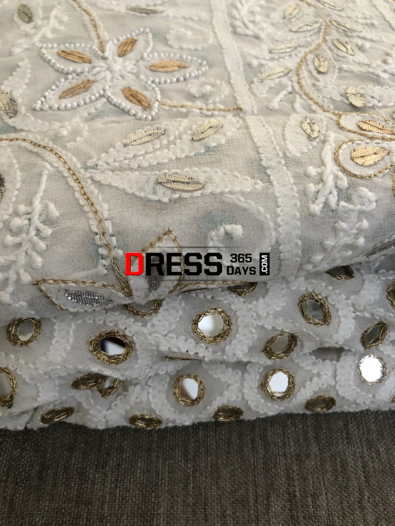 Pearl Mirror & Silver Gota Patti Lucknowi Lehenga Set Chikankari