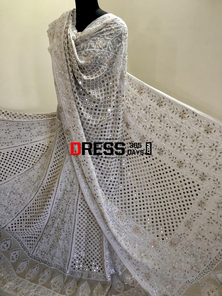 Pearl Mirror & Silver Gota Patti Lucknowi Lehenga Set Chikankari