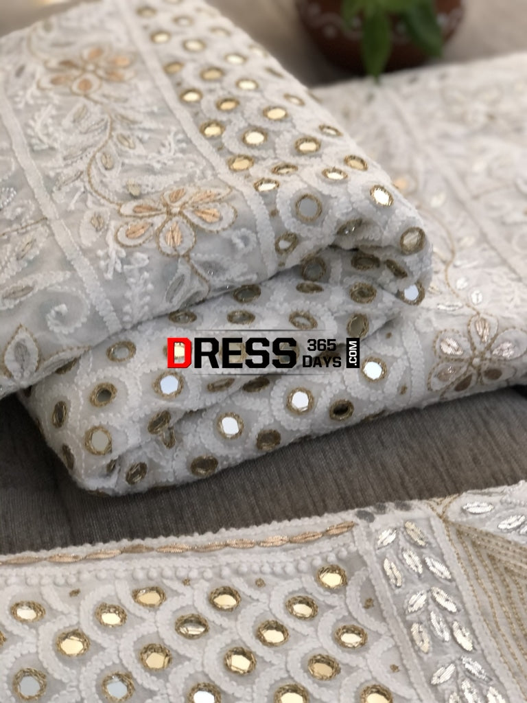 Pearl Mirror & Silver Gota Patti Lucknowi Lehenga Set Chikankari
