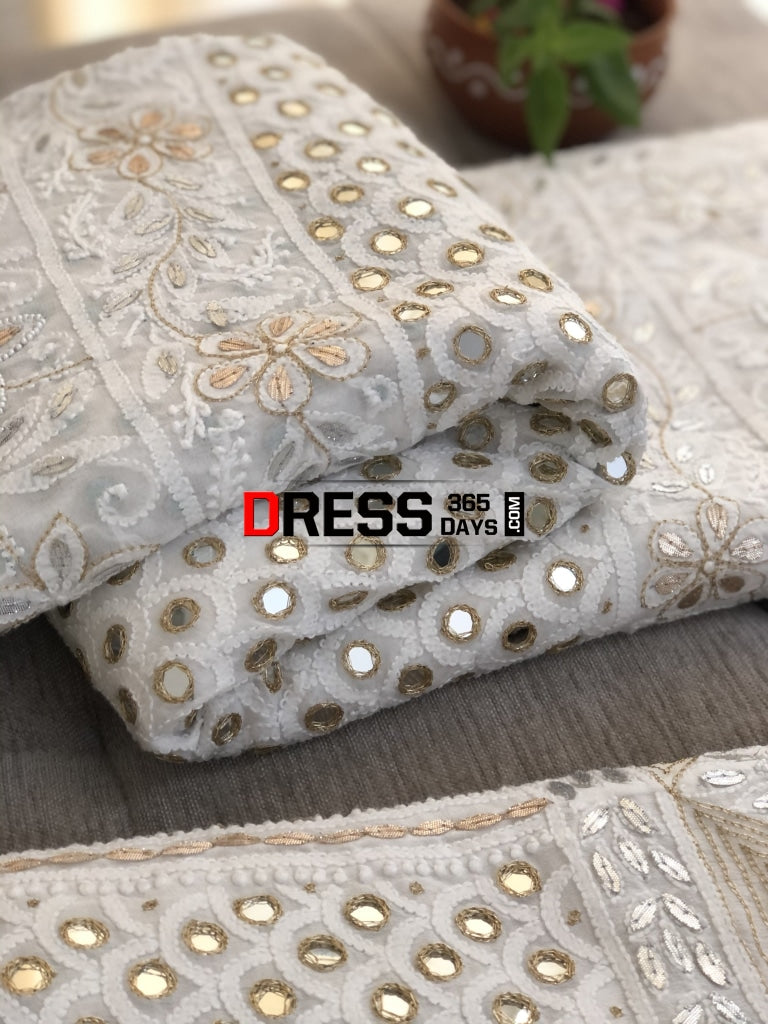 Pearl Mirror & Silver Gota Patti Lucknowi Lehenga Set Chikankari