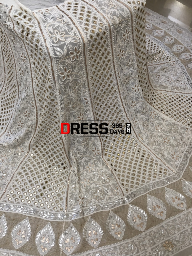 Pearl Mirror & Silver Gota Patti Lucknowi Lehenga Set Chikankari