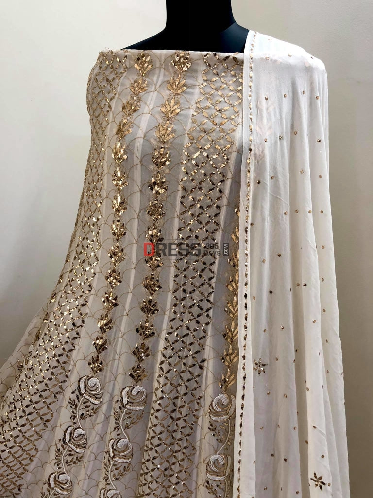 Pearl & Mukaish Anarkali Suit Chikankari
