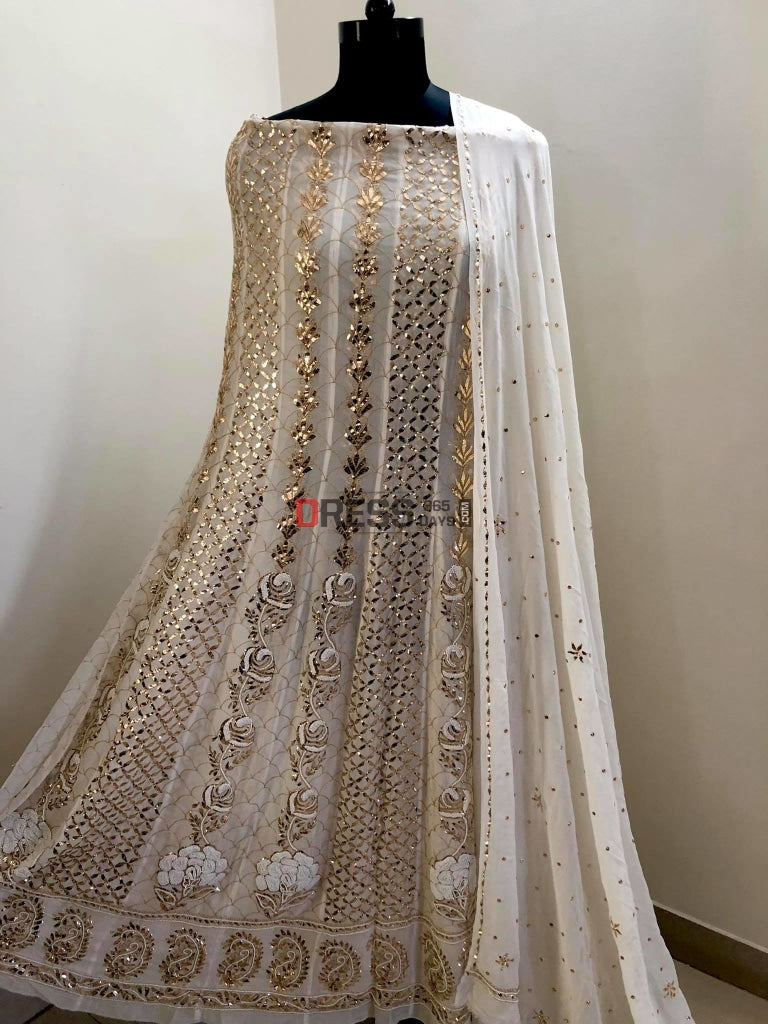 Pearl & Mukaish Anarkali Suit Chikankari