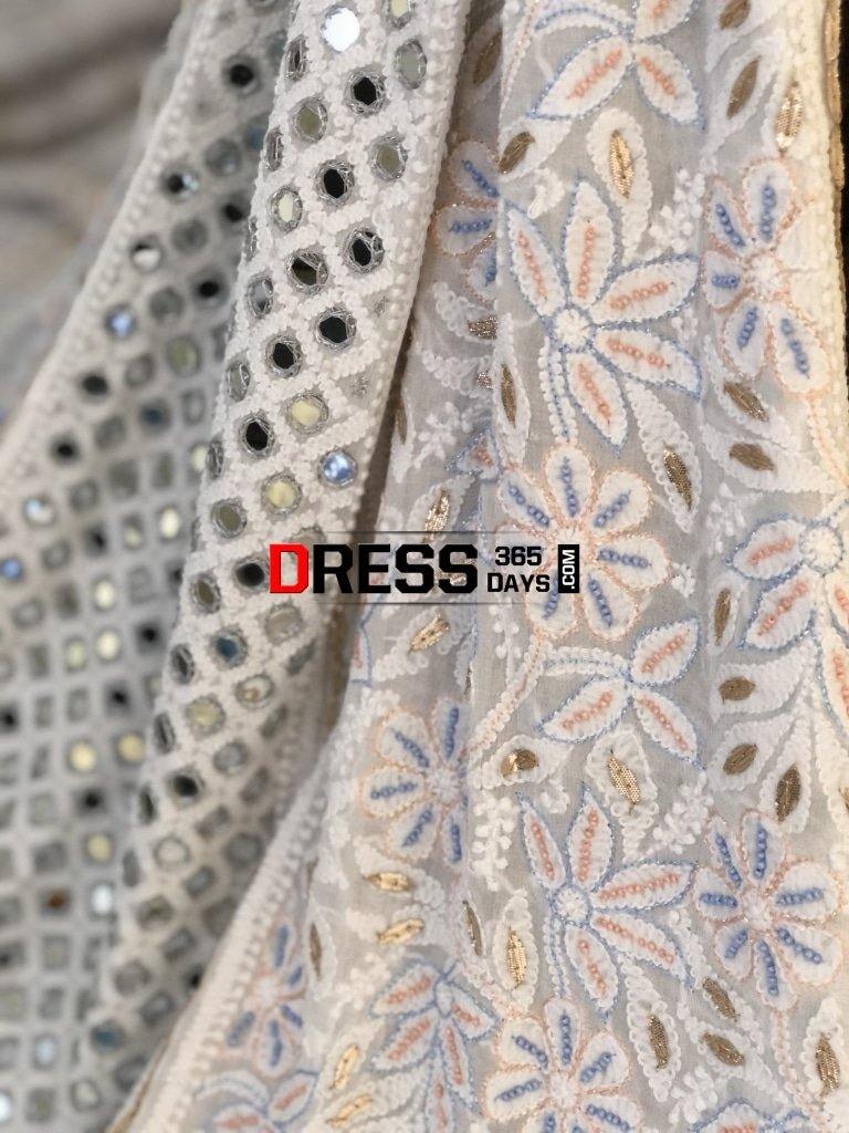Pearls And Mirror Chikankari Lehenga Set