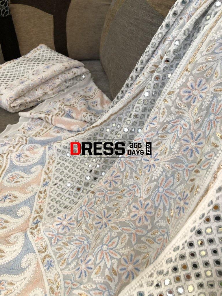 Pearls And Mirror Chikankari Lehenga Set