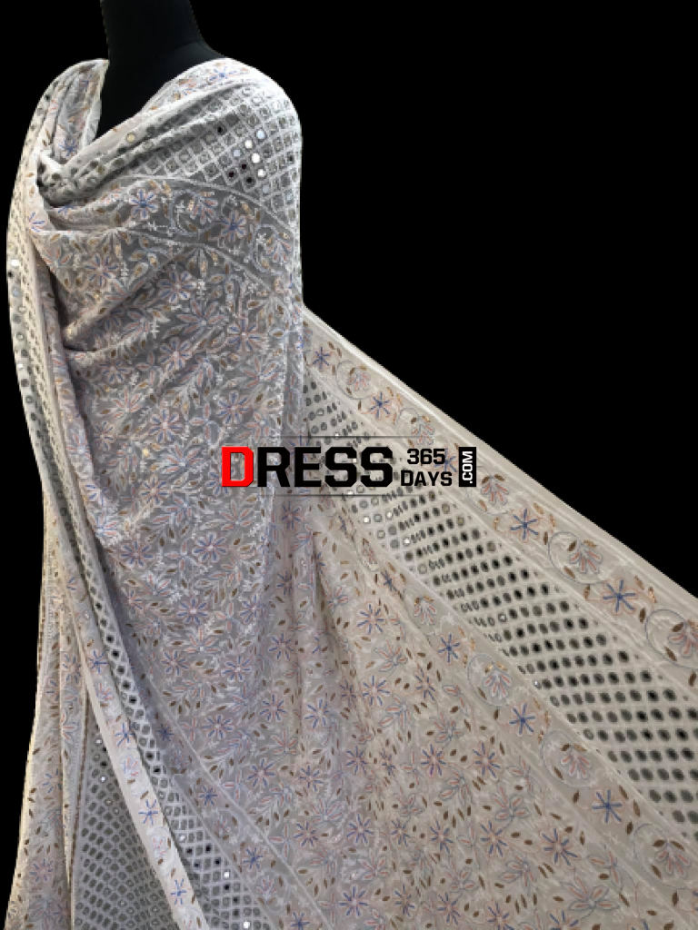 Pearls And Mirror Chikankari Lehenga Set