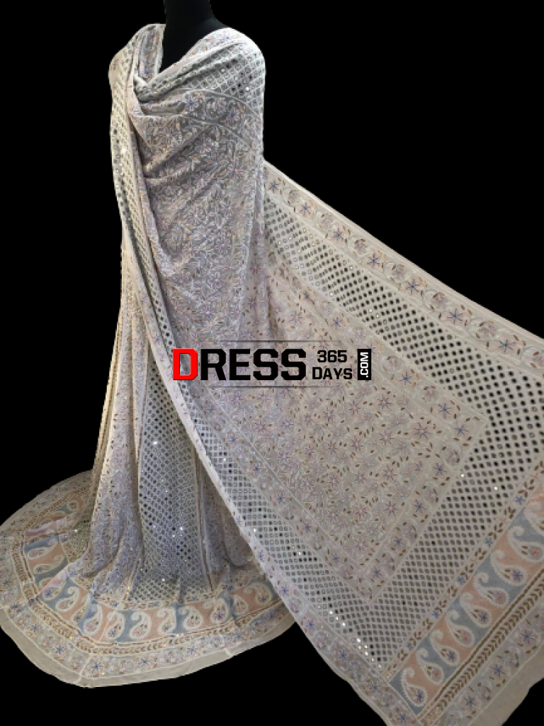 Pearls And Mirror Chikankari Lehenga Set