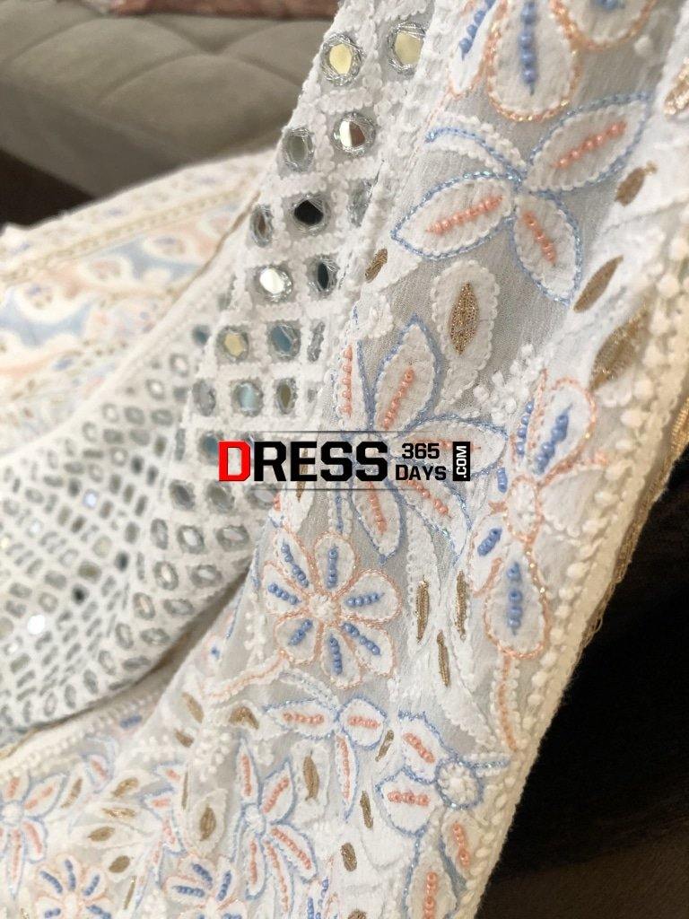 Pearls And Mirror Chikankari Lehenga Set