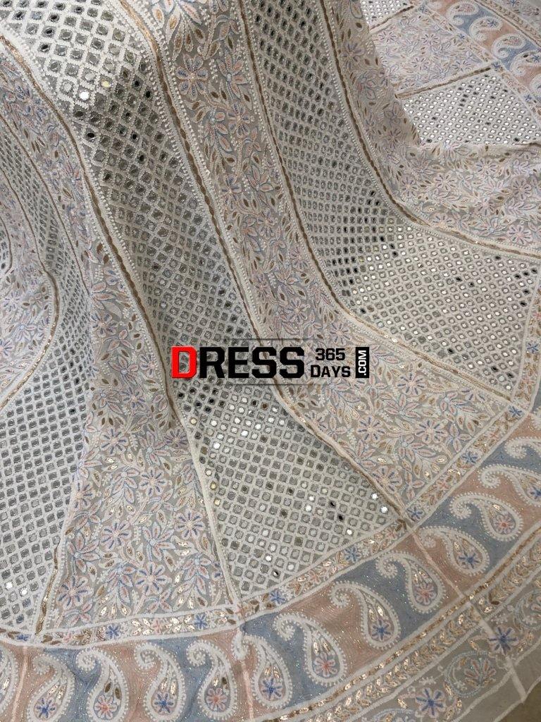 Pearls And Mirror Chikankari Lehenga Set