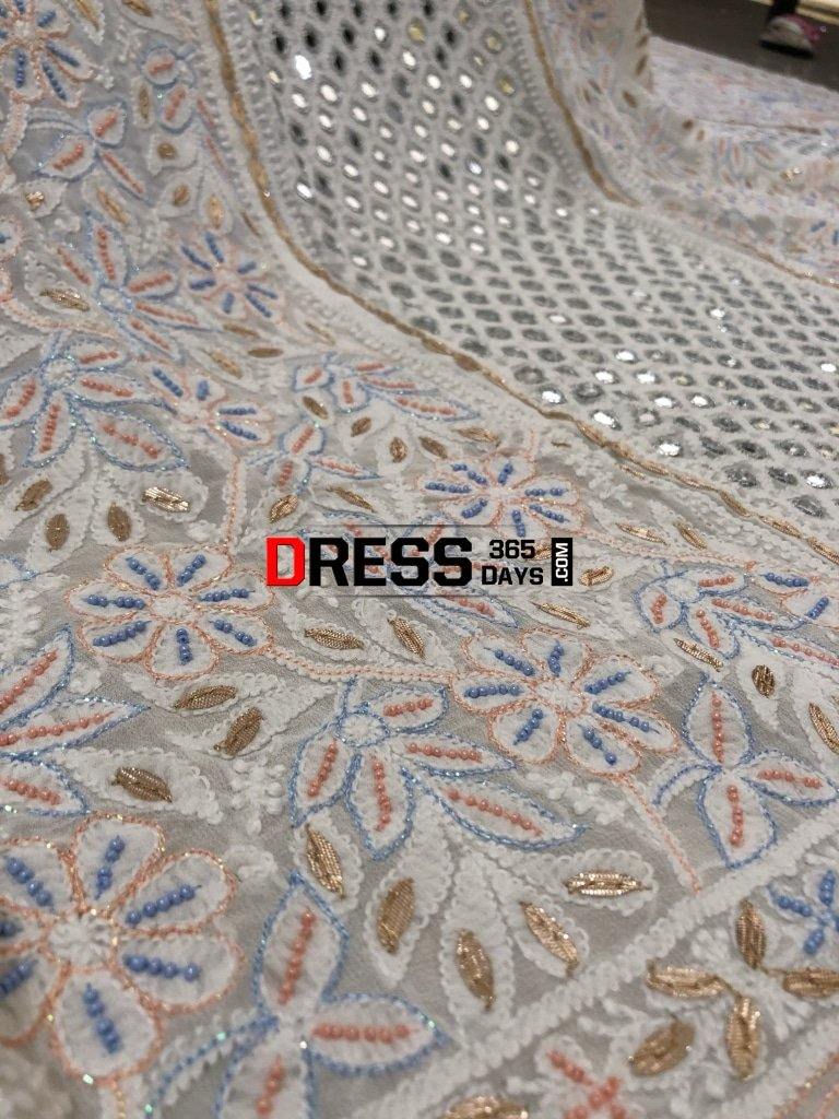 Pearls And Mirror Chikankari Lehenga Set