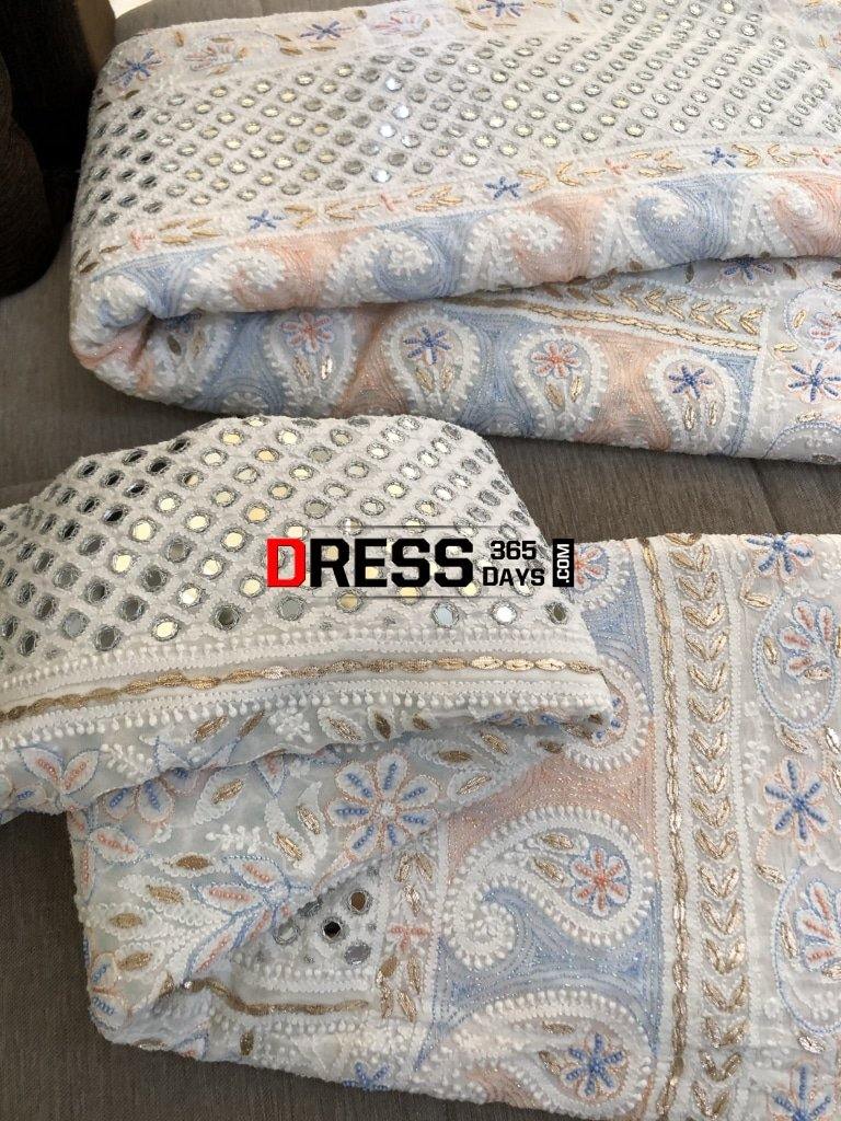 Pearls And Mirror Chikankari Lehenga Set