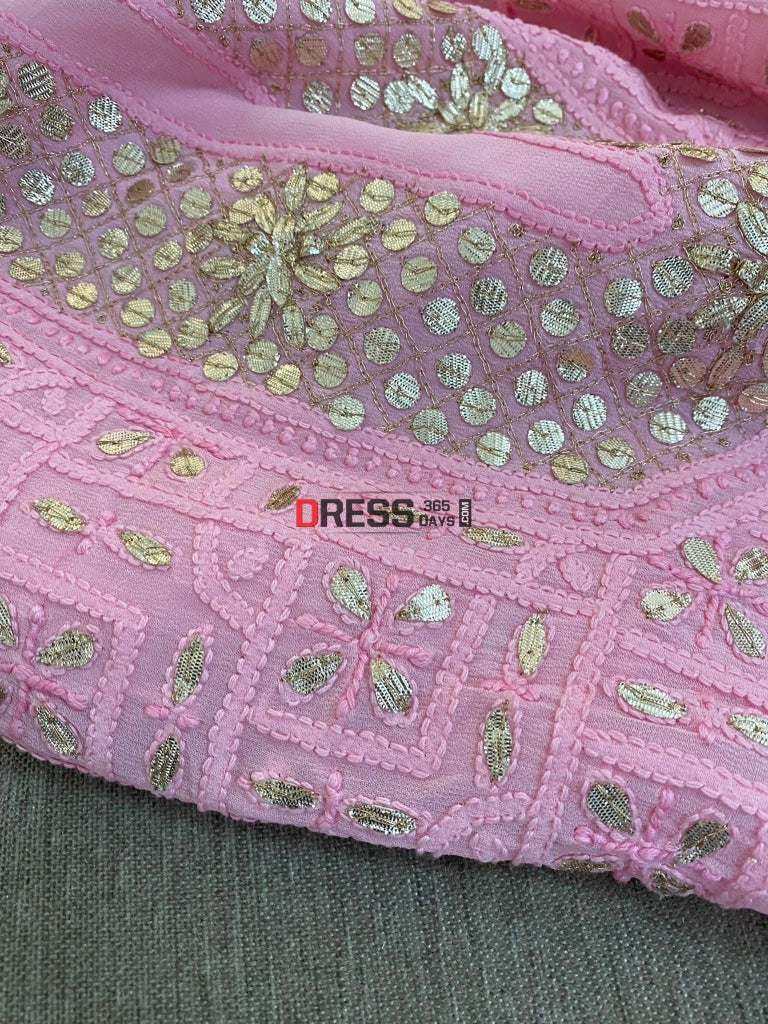 Pink Chikankari Gota Patti Neckline Kurta Dupatta Set Suits