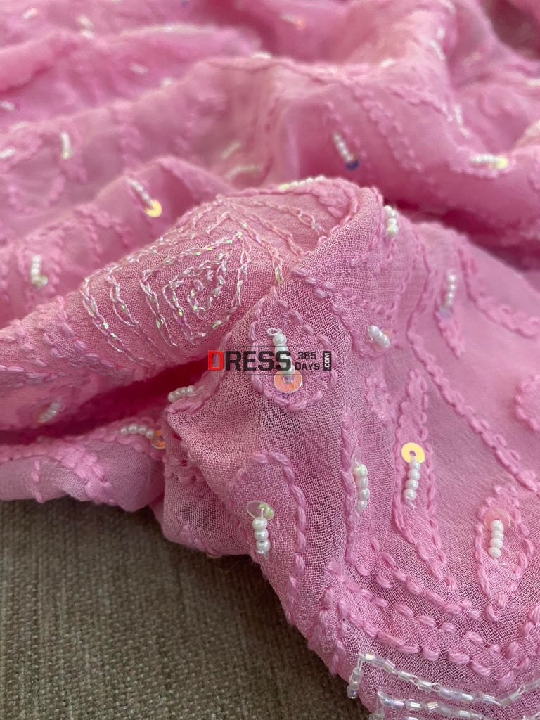 Pink Chikankari Pearl Kurta Dupatta Set Suits