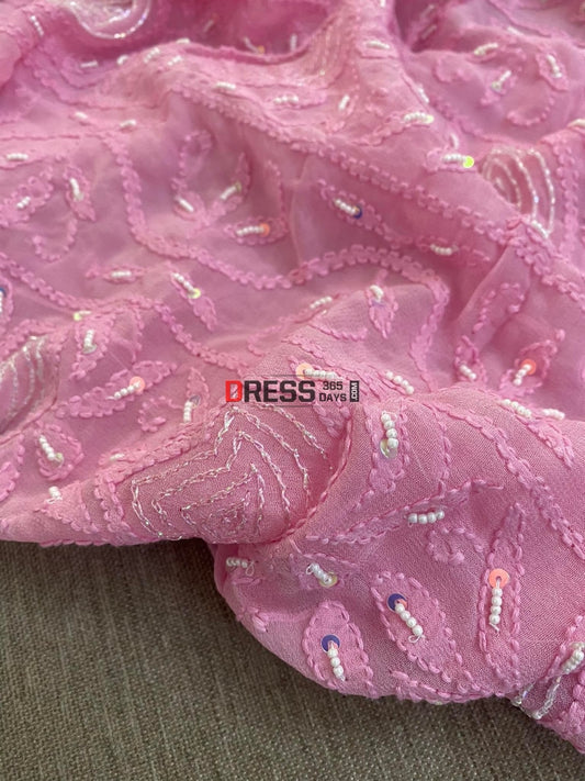 Pink Chikankari Pearl Kurta Dupatta Set Suits
