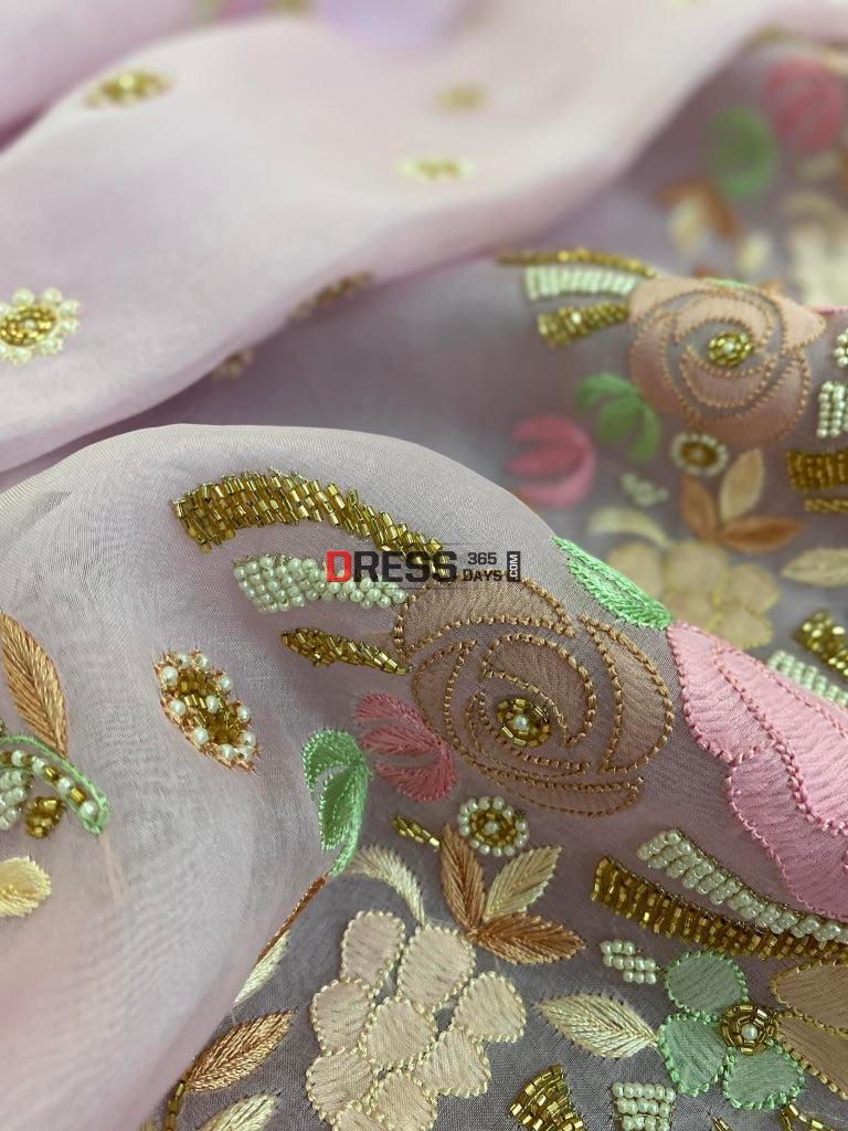 Pink Exclusive Organza Pearls Chikankari Suit Suits