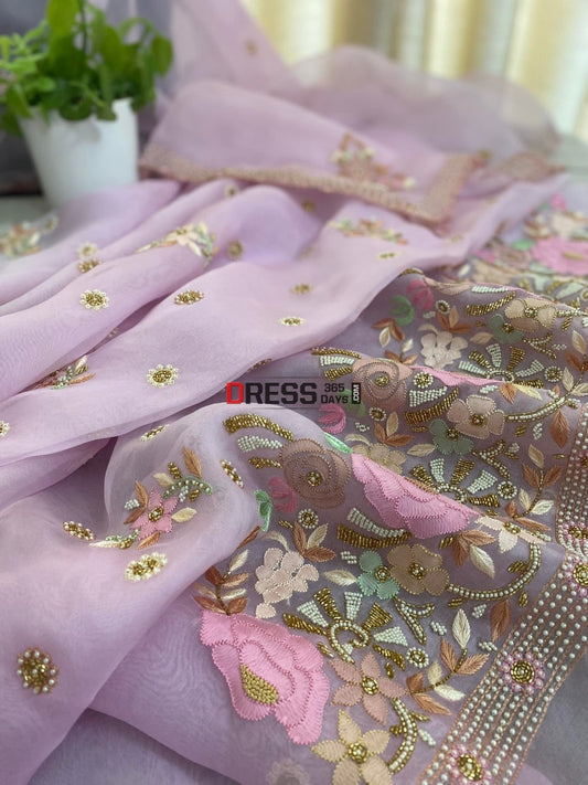 Pink Exclusive Organza Pearls Chikankari Suit Suits