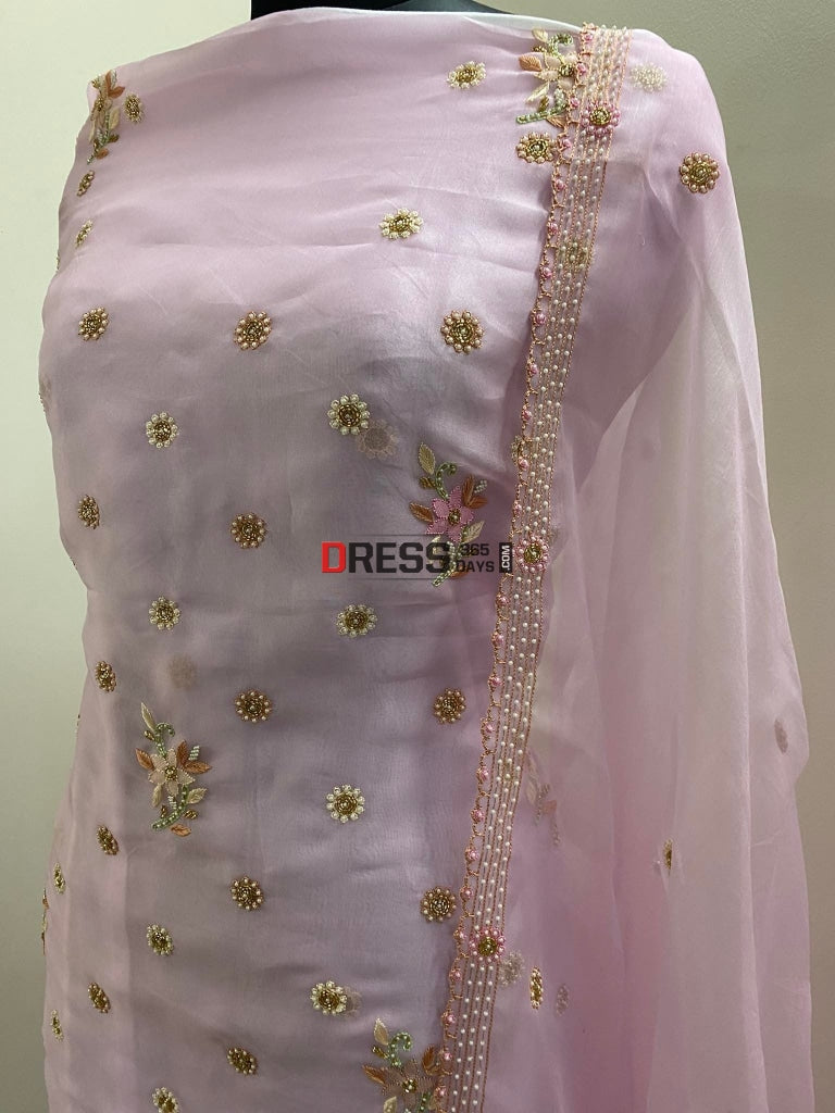 Pink Exclusive Organza Pearls Chikankari Suit Suits