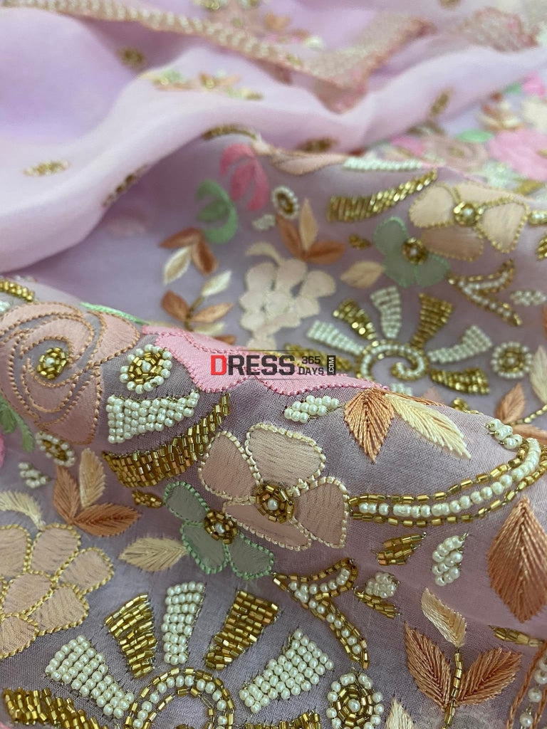 Pink Exclusive Organza Pearls Chikankari Suit Suits