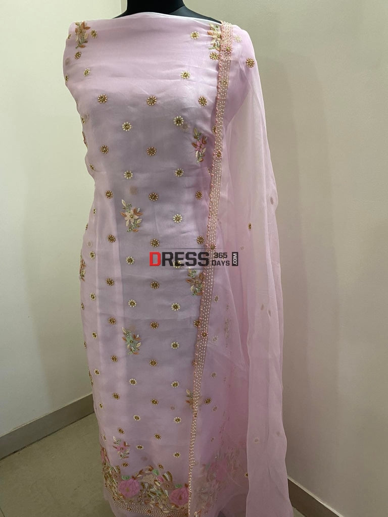 Pink Exclusive Organza Pearls Chikankari Suit Suits