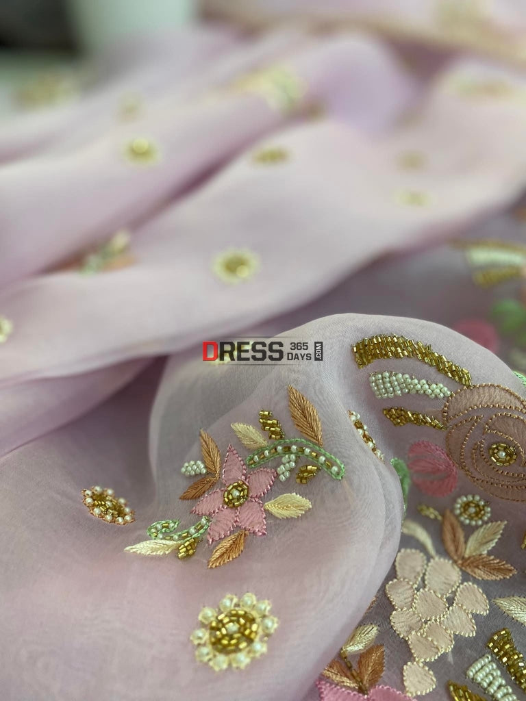 Pink Exclusive Organza Pearls Chikankari Suit Suits