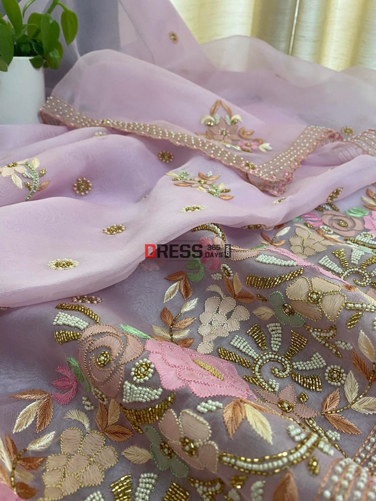 Pink Exclusive Organza Pearls Chikankari Suit Suits