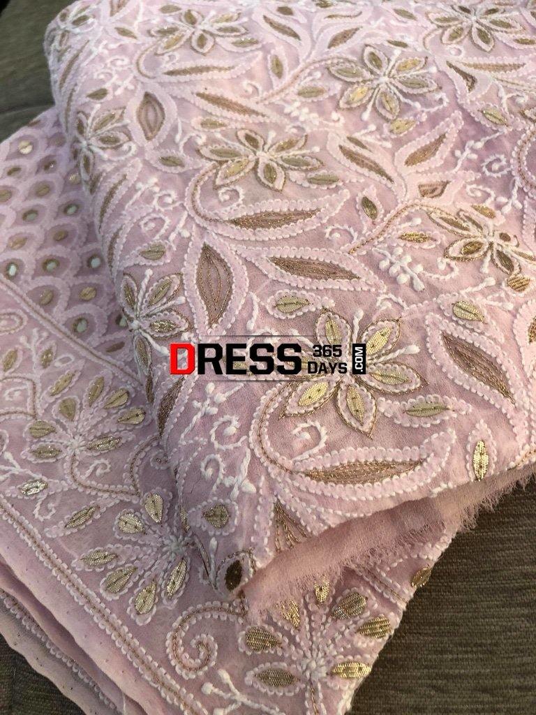 Pink Hand Embroidered Gota Patti Chikankari Dupatta