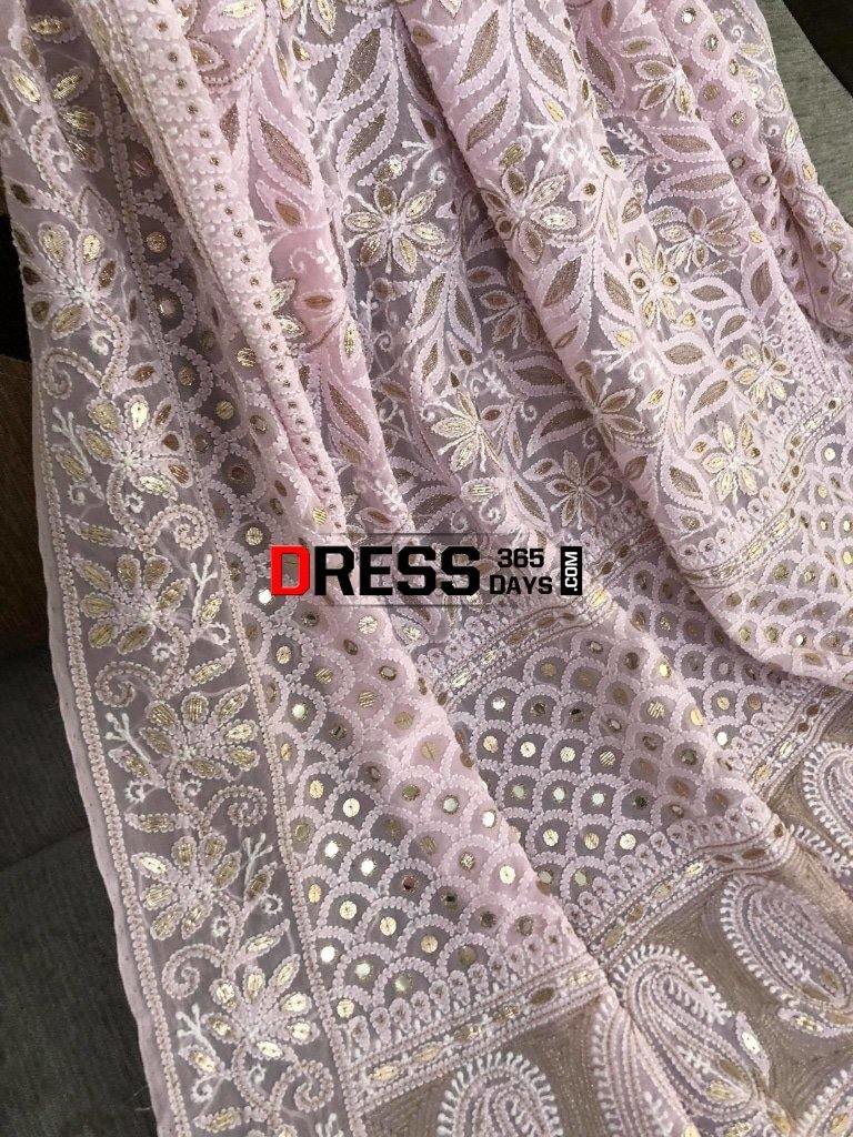 Pink Hand Embroidered Gota Patti Chikankari Dupatta