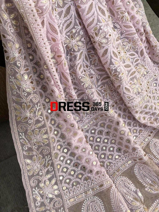 Pink Hand Embroidered Gota Patti Chikankari Dupatta