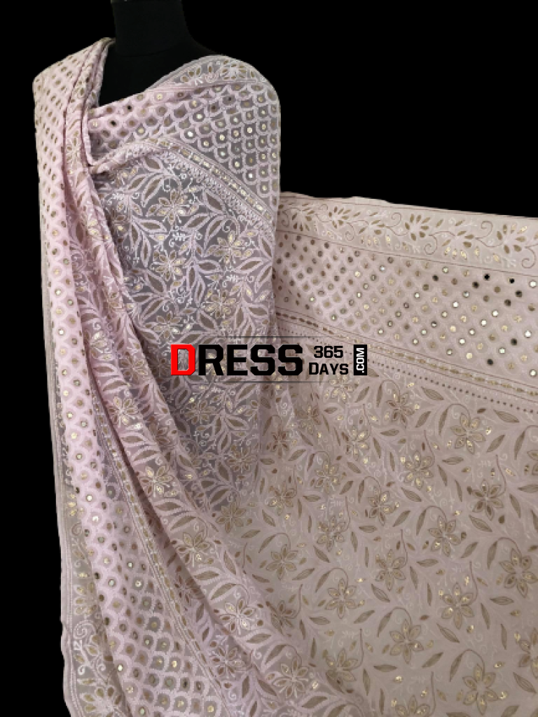 Pink Hand Embroidered Gota Patti Chikankari Dupatta