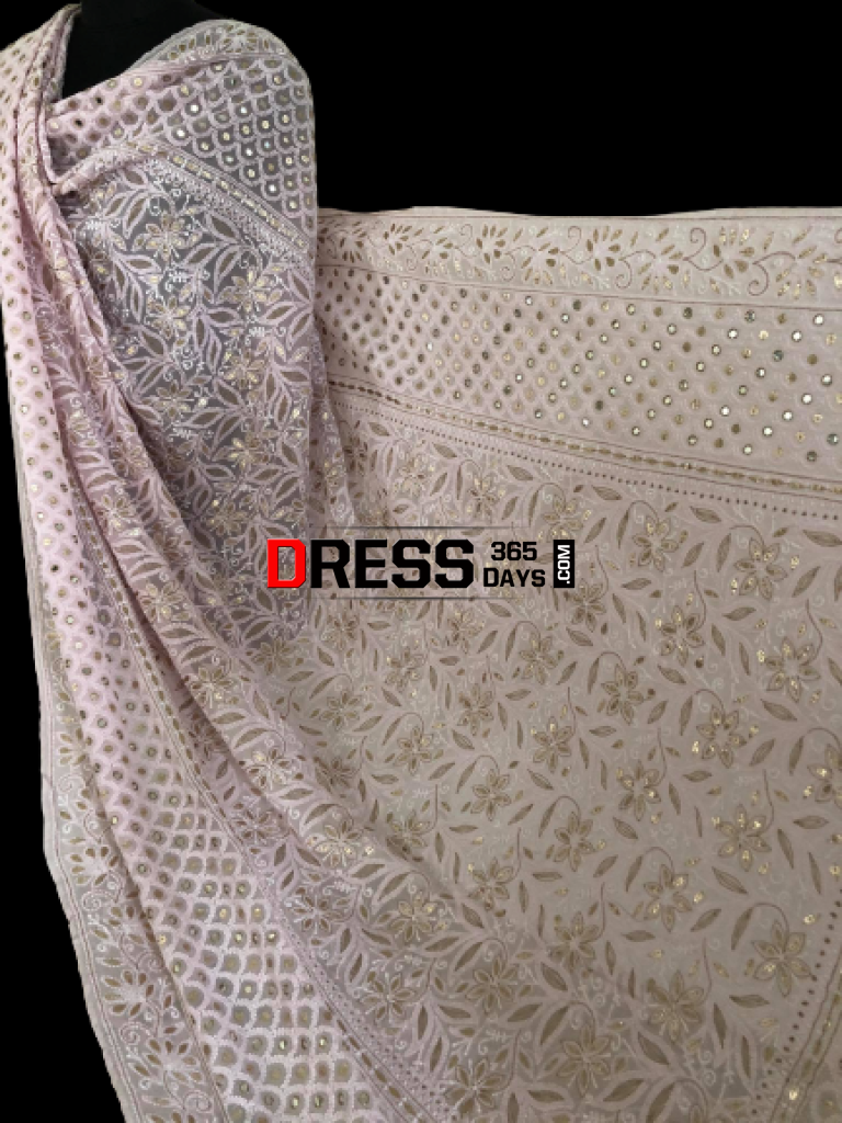 Pink Hand Embroidered Gota Patti Chikankari Dupatta