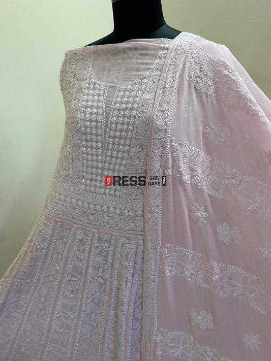 Pink Hand Jaali Chikankari Anarkali Suit