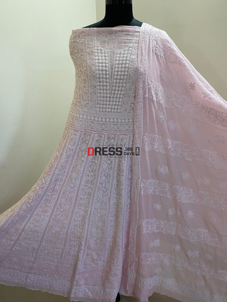 Pink Hand Jaali Chikankari Anarkali Suit