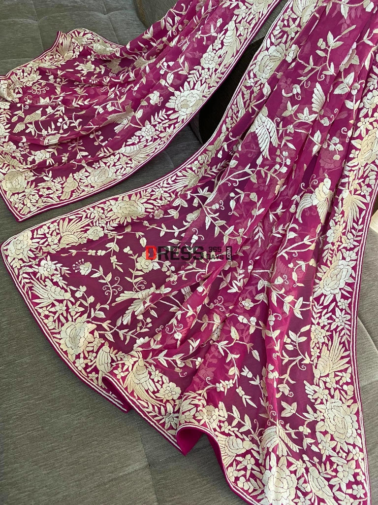 Pink & Ivory Parsi Gara Dupatta