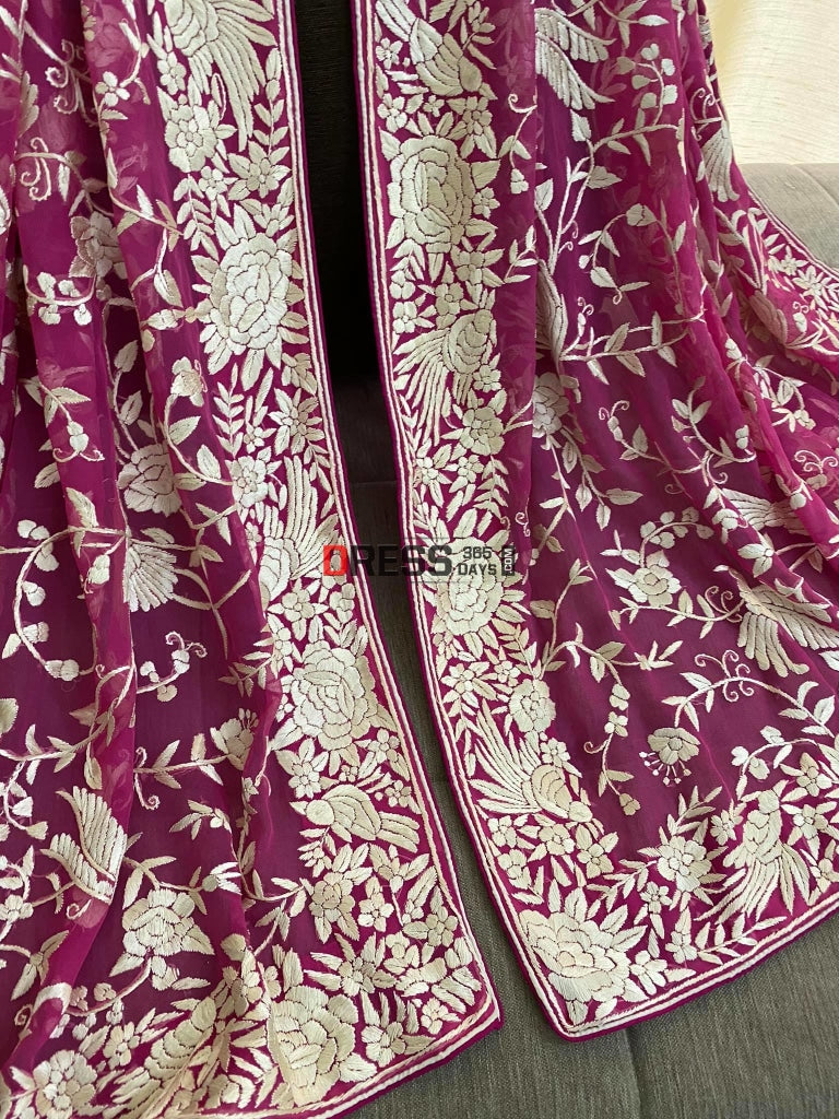 Pink & Ivory Parsi Gara Dupatta