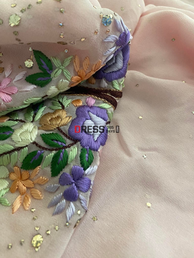 Pink Kamdani And Parsi Gara Neckline Suit- Eid Collection Chikankari Suits