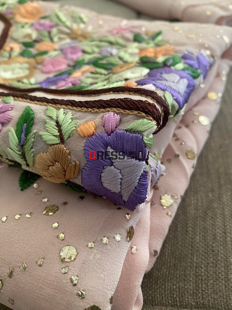 Pink Kamdani And Parsi Gara Neckline Suit- Eid Collection Chikankari Suits