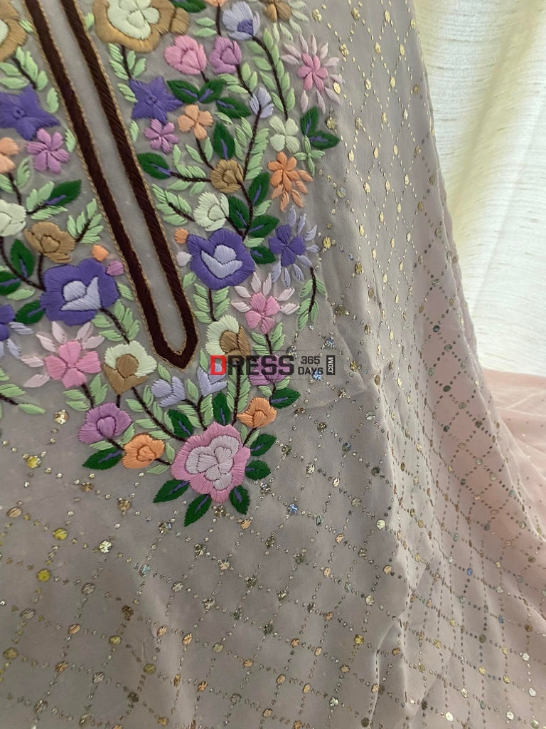Pink Kamdani And Parsi Gara Neckline Suit- Eid Collection Chikankari Suits