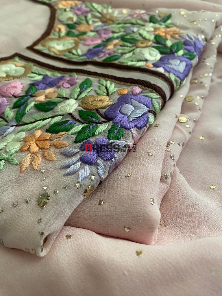 Pink Kamdani And Parsi Gara Neckline Suit- Eid Collection Chikankari Suits